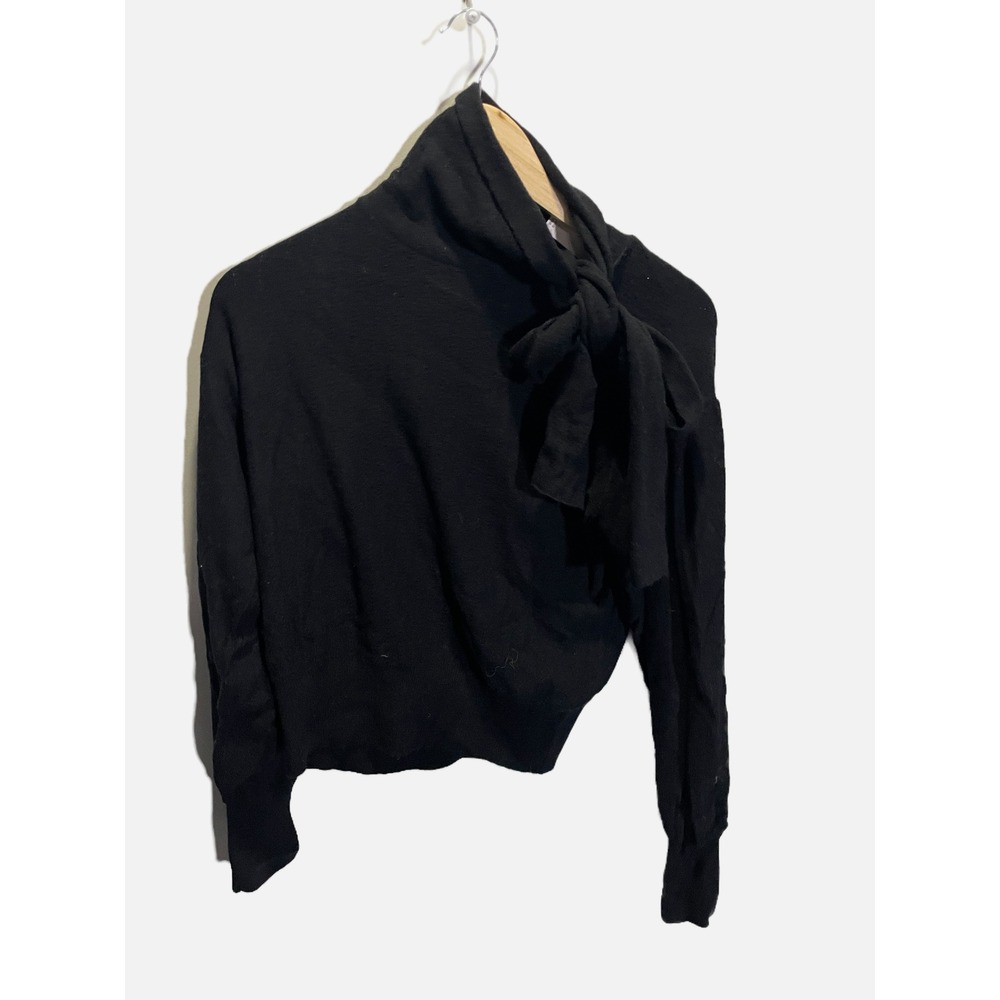 Anthropologie The Good Friends Sweater Womens S Black Bow Tie Neck Wool Cashmere